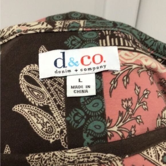 Denim & Company Long Sleeve Round Neck Paisley Printed Tunic, Pink, size L - Picture 5 of 7